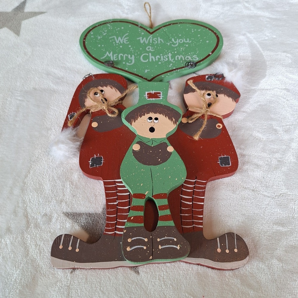 Vintage 1995 Christmas Carolers‎ Wooden Painted Sign Door Hanger Rustic Country